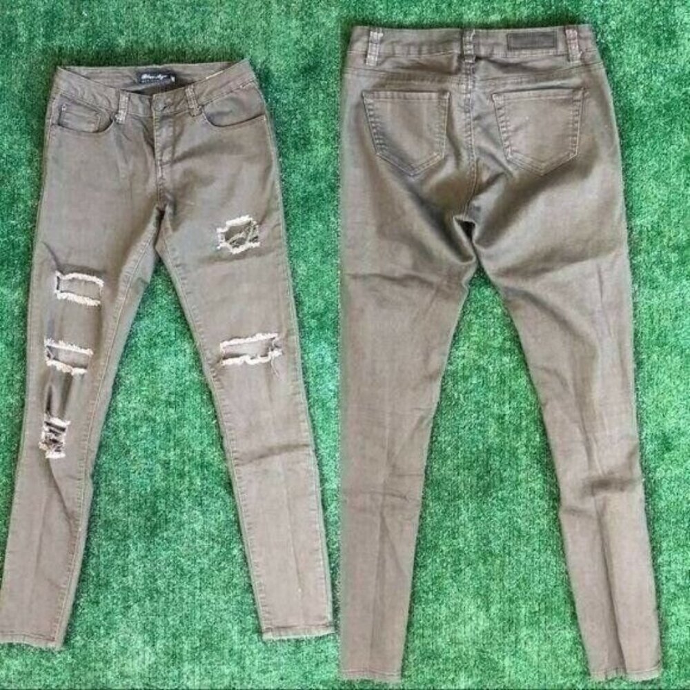 Olive Green Distressed Skinny Jeans Mid Rise  Size 3